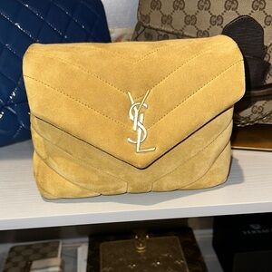 YSL Suede Mustard Toy Loulou Shoulder Bag Chartreuse